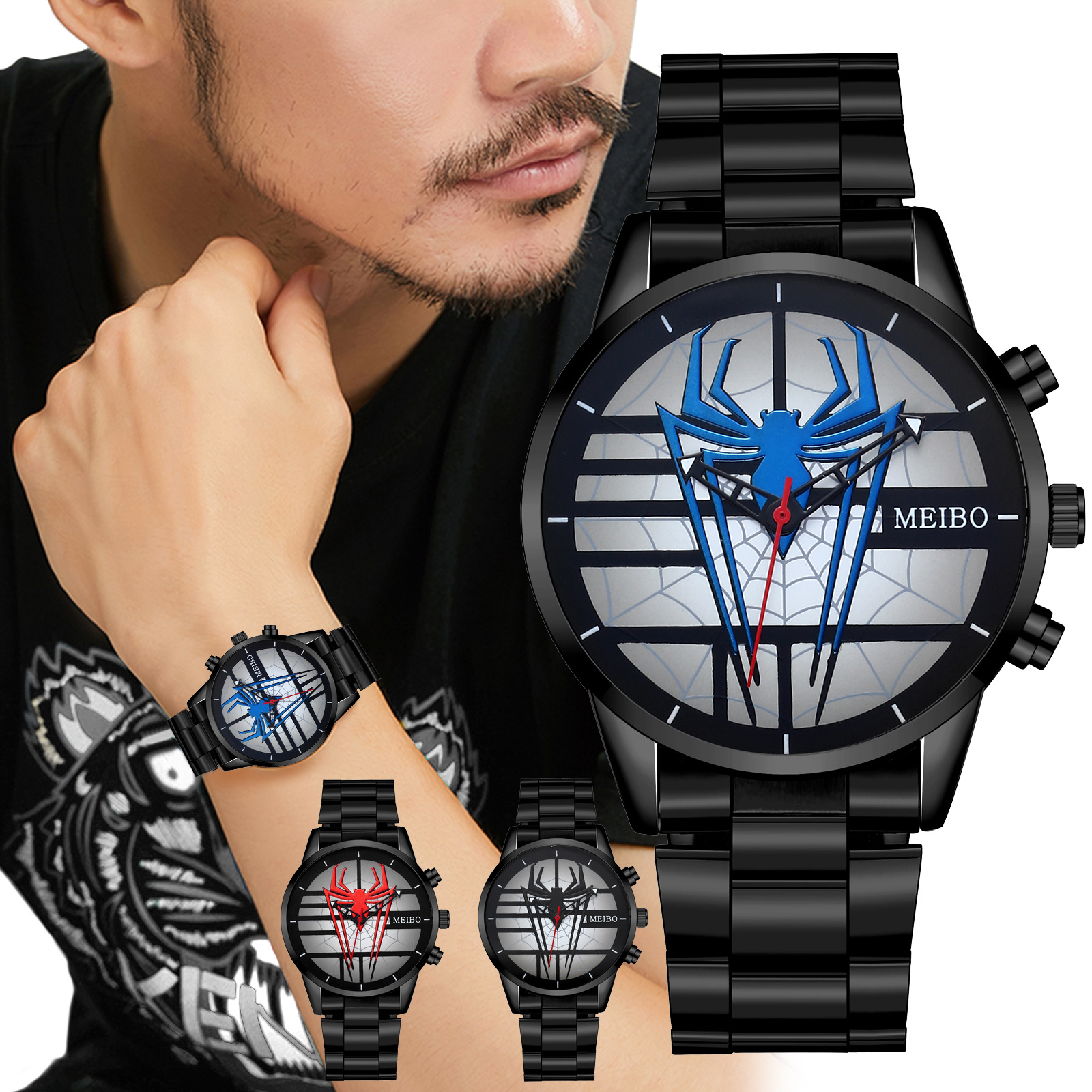 Cross-border steel band men's watch with spider pattern cool student fashion wristwatch men's quartz watch Cross-border steel band men's watch with spider pattern cool student fashion wristwatch men's quartz watch