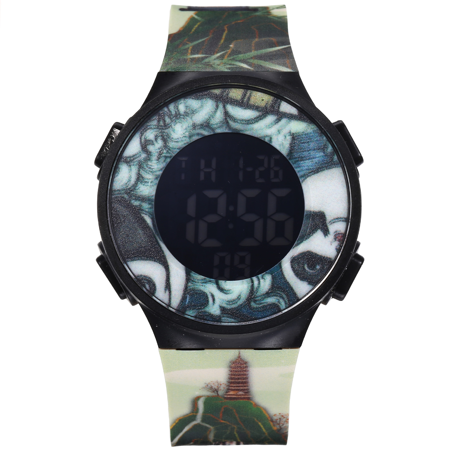 A multi-functional electronic watch for high school, teenagers and junior high school sports in the style of "National trend" with a panda Item Picture