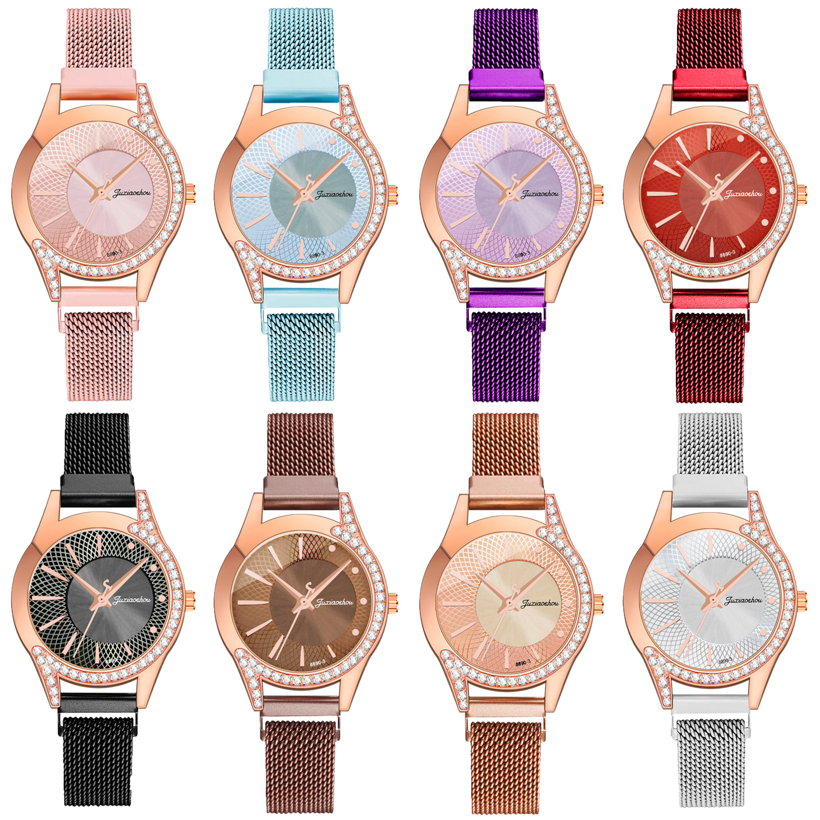 Douyin's popular fashion watch, a ladies' Milan watch with grid scale dial and alloy diamond setting Item Picture