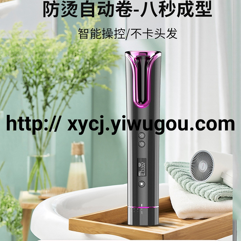 مكواة تجعيد أوتوماتيكية USB لاسلكية بالكامل عبر الحدود، متعددة الوظائف، مكواة تجعيد أوتوماتيكية LCD على شكل موجة حلزونية