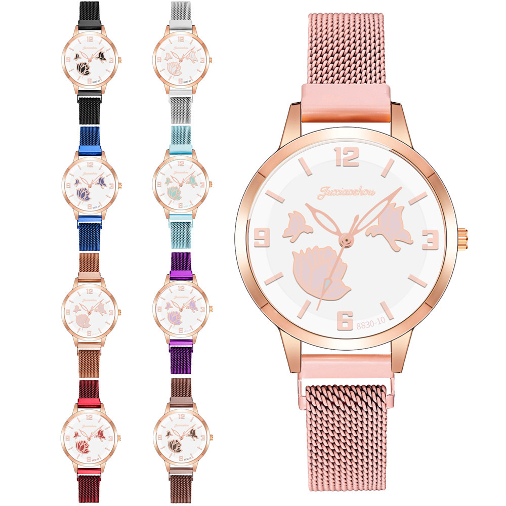 Wholesale of the new stainless steel mesh strap butterfly digital quartz watch with simple three-hand design for women Item Picture