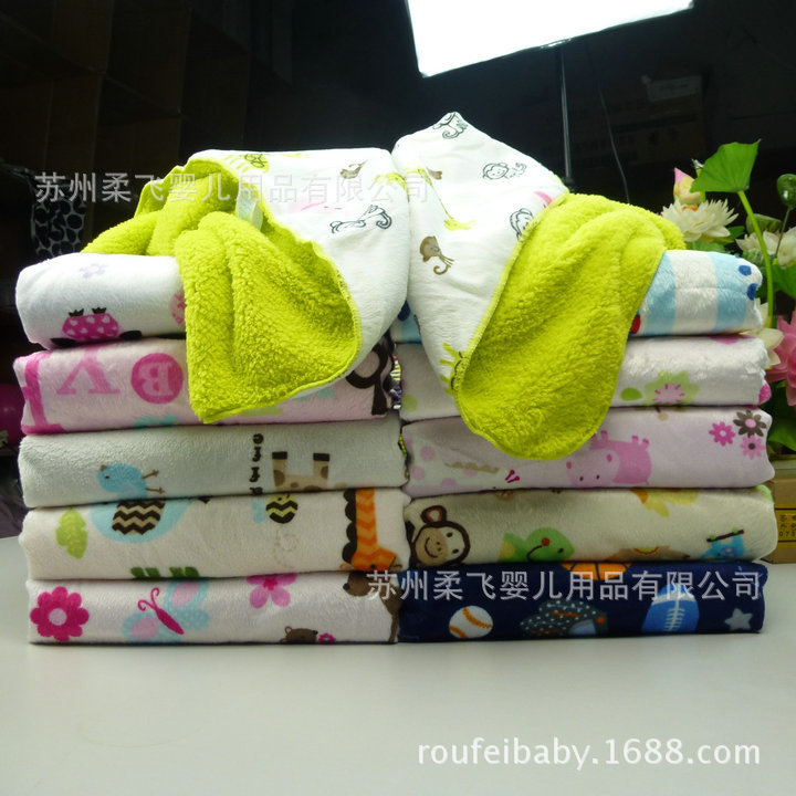 Rou Fei double-layer short plush lamb fleece baby blanket soft child blanket year-round spot wholesale printed blanket thumbnail