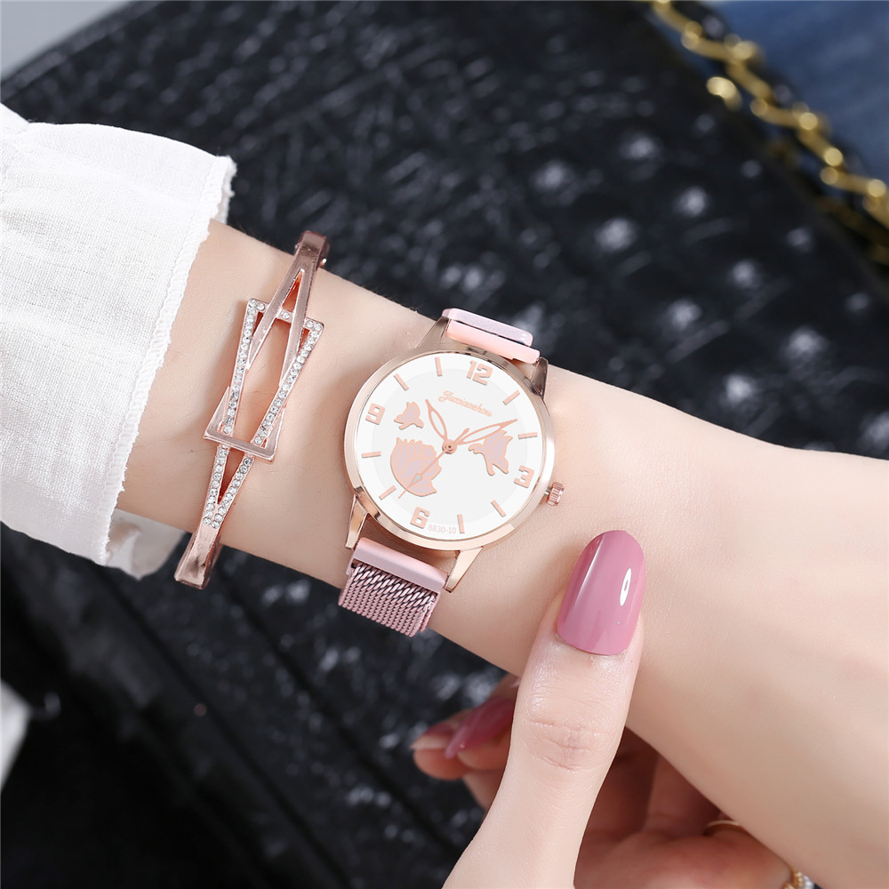 Wholesale of the new stainless steel mesh strap butterfly digital quartz watch with simple three-hand design for women Specification image