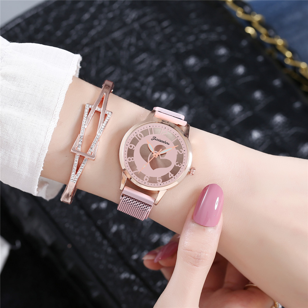 New stainless steel mesh strap heart-shaped digital quartz watch, simple three-hand women's display wholesale Specification image