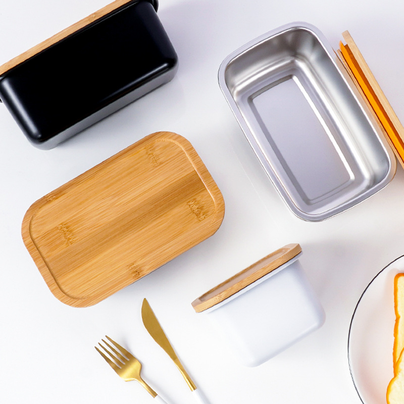 304 stainless steel bamboo lid lunch box, rectangular sealed wooden lid fresh-keeping box, refrigerator refrigerated storage, outdoor lunch box details Picture