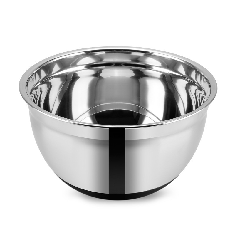 Silicone bottom egg-beating bowl five-piece set, stainless steel salad bowl, cooking bowl, thickened salad bowl, baking and mixing salad bowl Item Picture