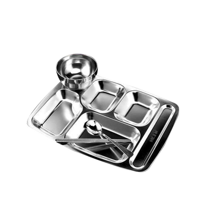 Wholesale 304 stainless steel fast food plates, square compartments for student canteens, student meal plates with customizable logos Item Picture