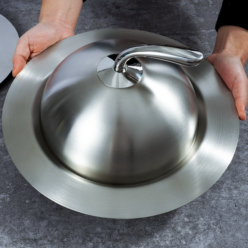 304 stainless steel plate, creative Western-style round plate, Western dining plate, home cake plate, deepened and thickened Western cold dish plate Specification image