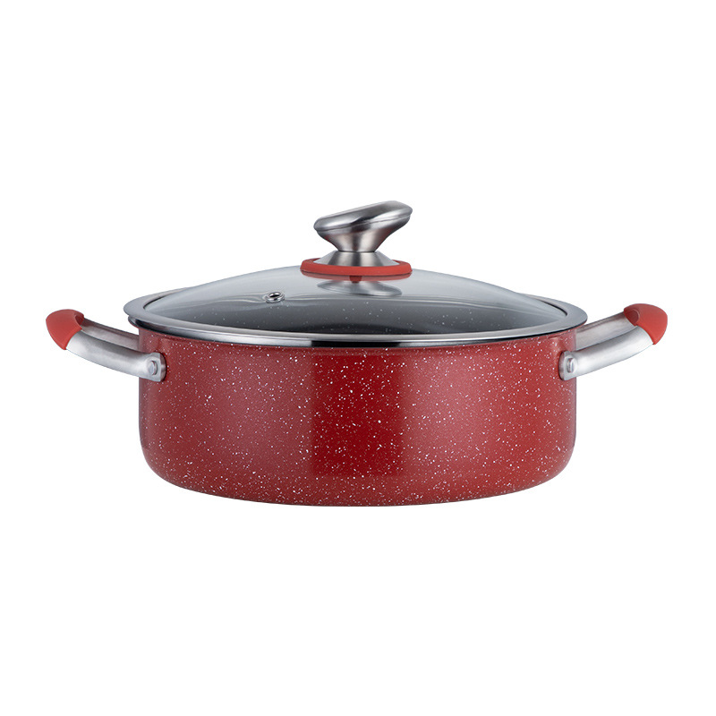 Korean tourmaline non-stick pot, induction cooker, hot pot, household gas stove, soup pot, smoke-free flat bottom tourmaline pot Item Picture