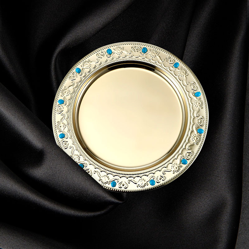Stainless steel plates with diamonds, round plates, fruits, pastries, desserts, hotel KTV buffets, steak plates Specification image