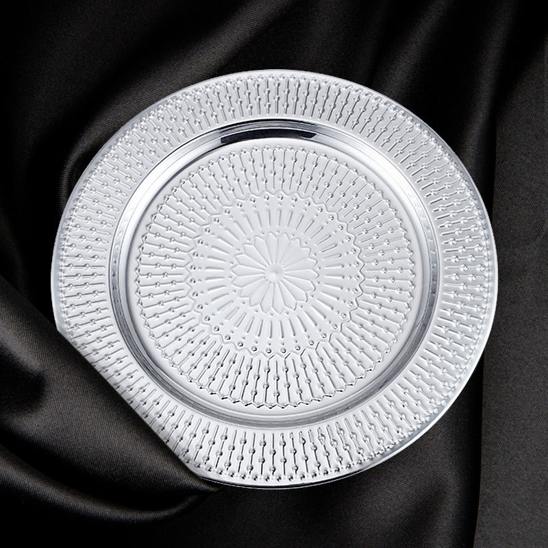 Western-style steak plates, stainless steel plates, bar craft fruit plates, round hotel KTV serving plates with printed logos Specification image
