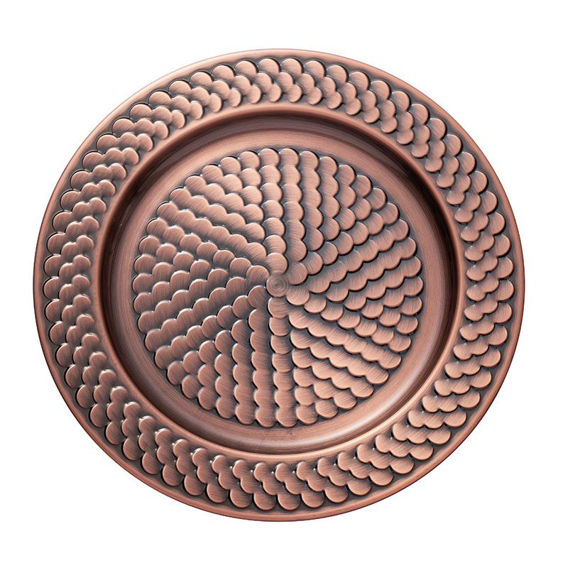 Amazon bar stainless steel plates, round plates, electroplated steak plates, KTV decorative fruit plates, vegetable plates, custom patterns Item Picture