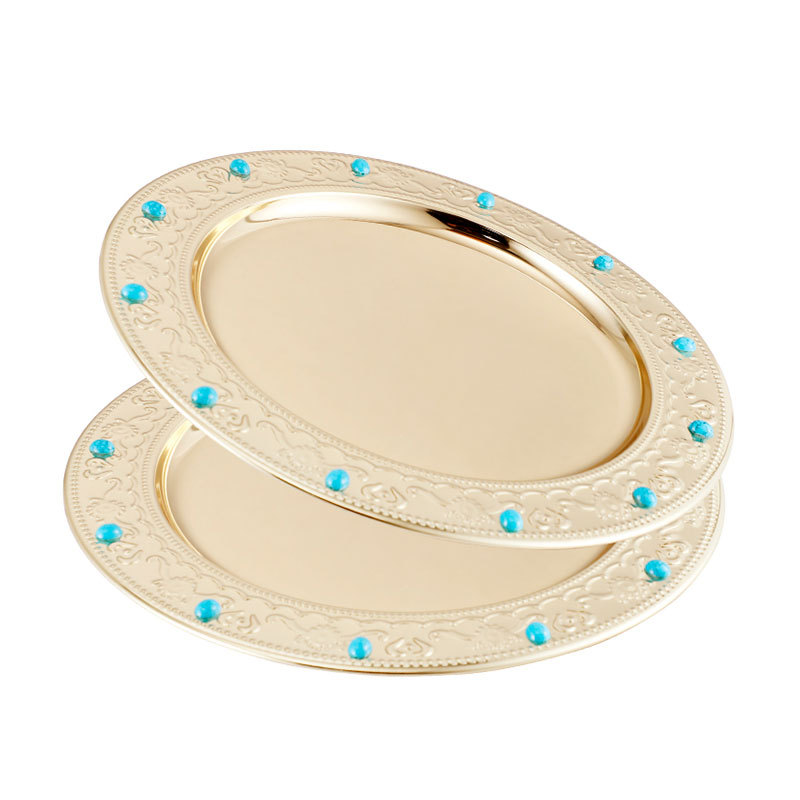 Stainless steel plates with diamonds, round plates, fruits, pastries, desserts, hotel KTV buffets, steak plates details Picture