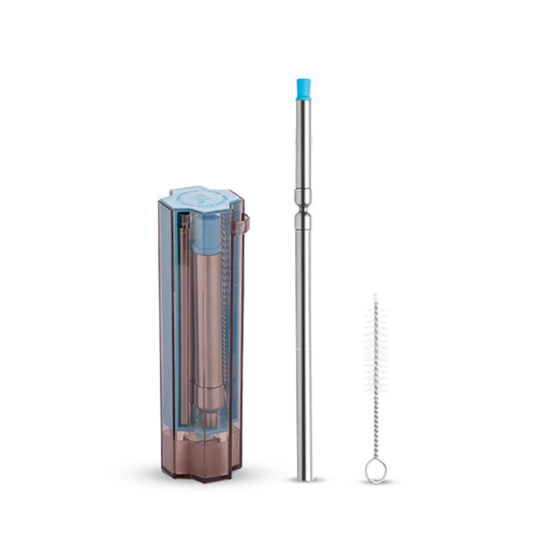 SWENO Cross-border stainless steel folding Straw Portable eco-friendly mechanical straw Silicone telescopic Straw Detachable stainless Steel foldable Straw 360-degree Rotatable straw Portable detachable straw Item Picture