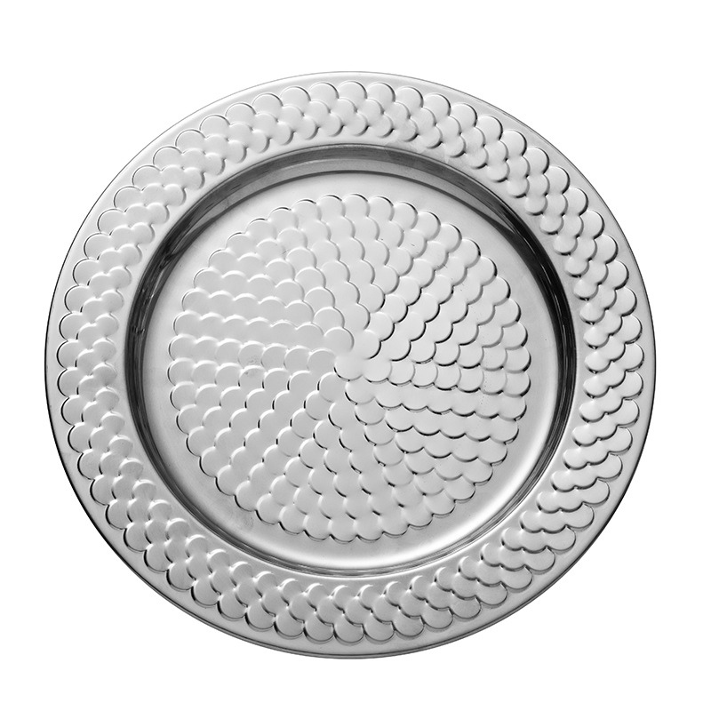 Amazon bar stainless steel plates, round plates, electroplated steak plates, KTV decorative fruit plates, vegetable plates, custom patterns details Picture