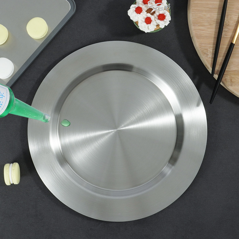 304 stainless steel plate, creative Western-style round plate, Western dining plate, home cake plate, deepened and thickened Western cold dish plate details Picture