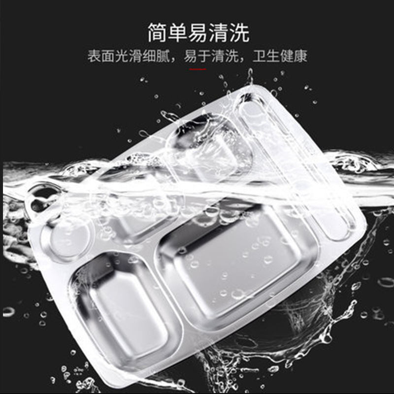 Wholesale 304 stainless steel fast food plates, square compartments for student canteens, student meal plates with customizable logos Specification image