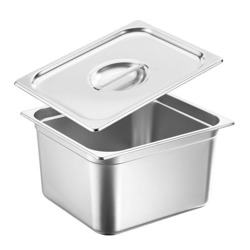 Stainless Steel Serving Basin Rectangular With Cover Rolled Edge Serving Basin American European Hotel Hotel Thickened Multiple Stainless Steel Food Buffet Gn Pot Metal Food Container Food Pot Including Pot Hotel Freezer. Item Picture