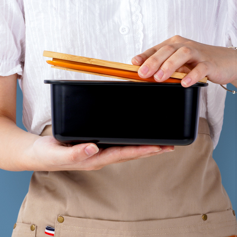 304 stainless steel bamboo lid lunch box, rectangular sealed wooden lid fresh-keeping box, refrigerator refrigerated storage, outdoor lunch box Specification image