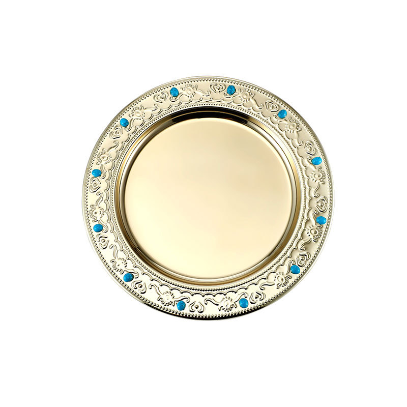 Stainless steel plates with diamonds, round plates, fruits, pastries, desserts, hotel KTV buffets, steak plates Item Picture