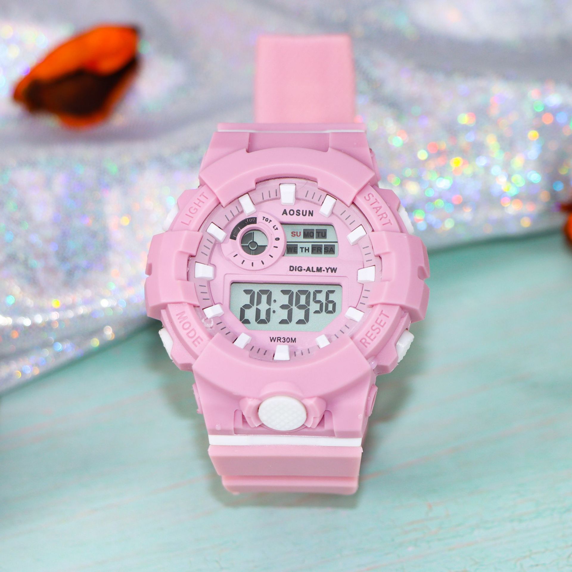 番茄果冻樱花粉少女手表 ins风抹茶绿男女中学生可爱独角兽电子表