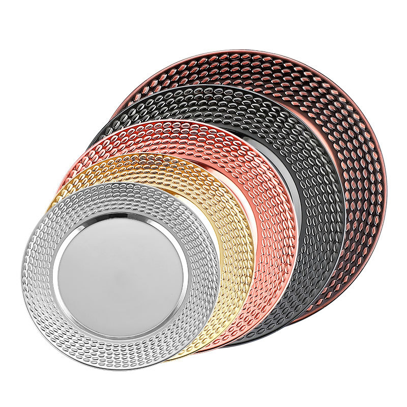 Bar Western cuisine steak plate, rice ear plate, stainless steel round vegetable plate, gift plate, hotel KTV fruit plate, display plate Item Picture