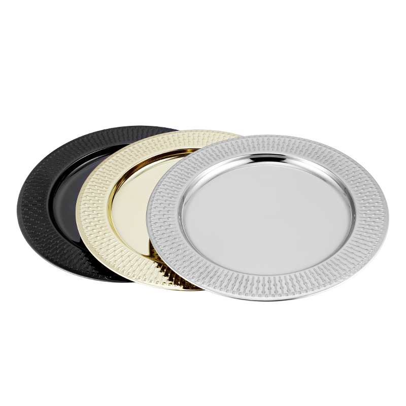 Western-style steak plates, stainless steel plates, bar craft fruit plates, round hotel KTV serving plates with printed logos Item Picture