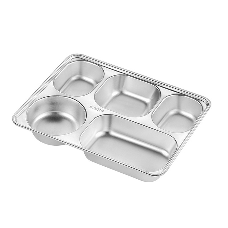 304 stainless steel fast food plate, square, deepened and thickened, compartmented bento box, student cafeteria lunch plate Item Picture