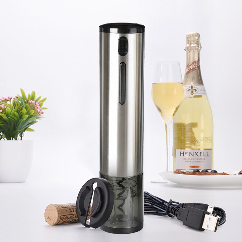 Stainless steel electric bottle opener USB rechargeable automatic wine bottle opener set, wine bottle opener manufacturer Specification image