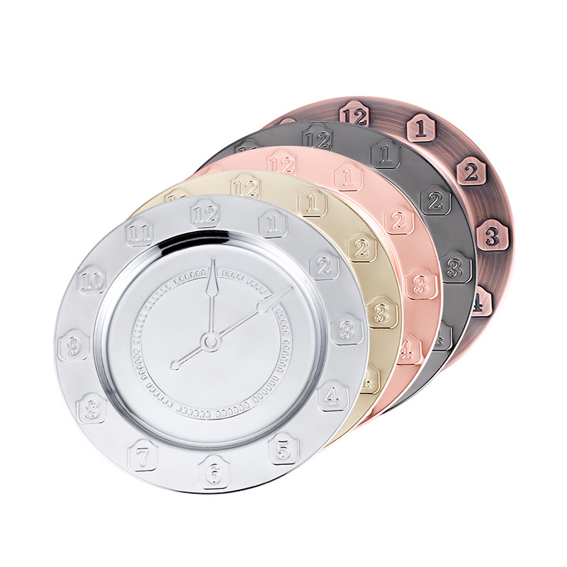 Western-style steak plate, bar stainless steel creative round plate, circular time decoration plate, KTVlogo customization Application Scenario