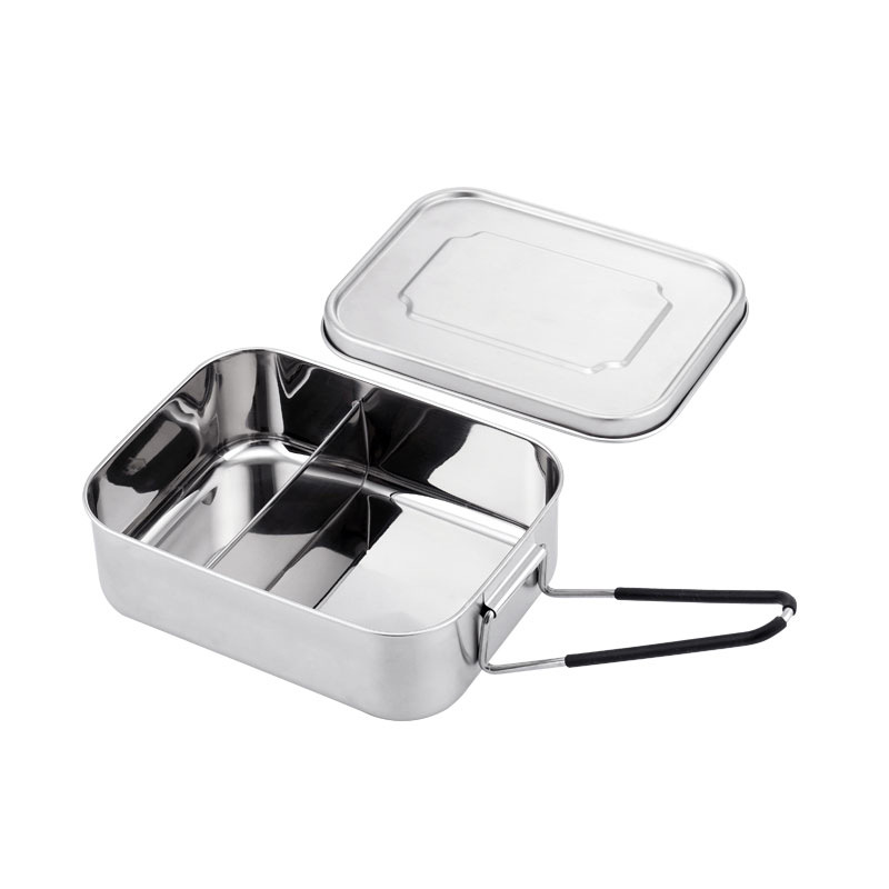 304 stainless steel square lunch box, school and work lunch box, canteen compartment-separated portable and multi-specification lunch box Specification image