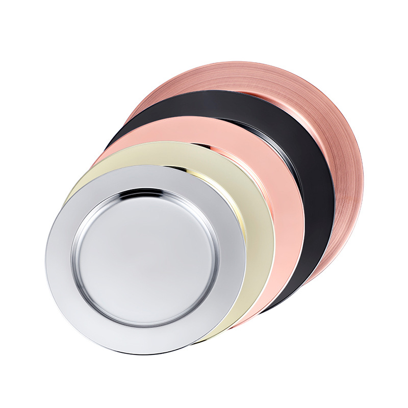 European-style stainless steel plates, round steak plates, electroplated bar fruit plates, KTV barbecue plates, display plates, hotel decoration Item Picture
