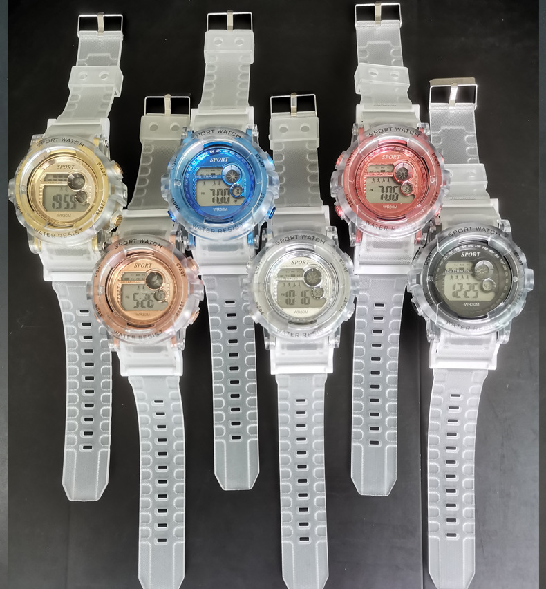 Transparent bestseller, internet-famous student couple, trendy men and women, digital luminous sports, waterproof large dial electronic watch