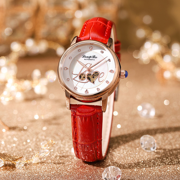 LONGBO's new mechanical women's watch features an openwork mechanical gold movement and a fashionable, fully automatic ladies' mechanical wristwatch