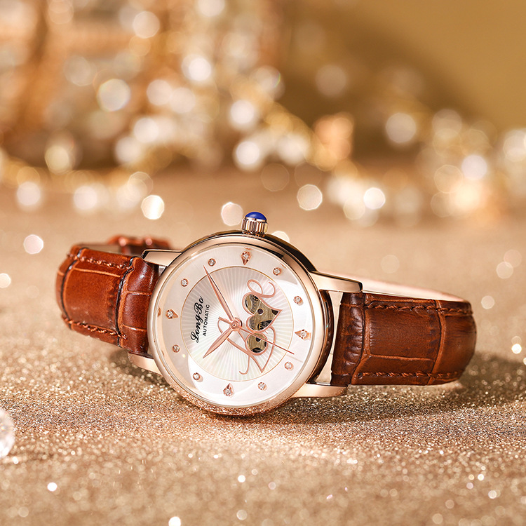 LONGBO's new mechanical women's watch features an openwork mechanical gold movement and a fashionable, fully automatic ladies' mechanical wristwatch details Picture