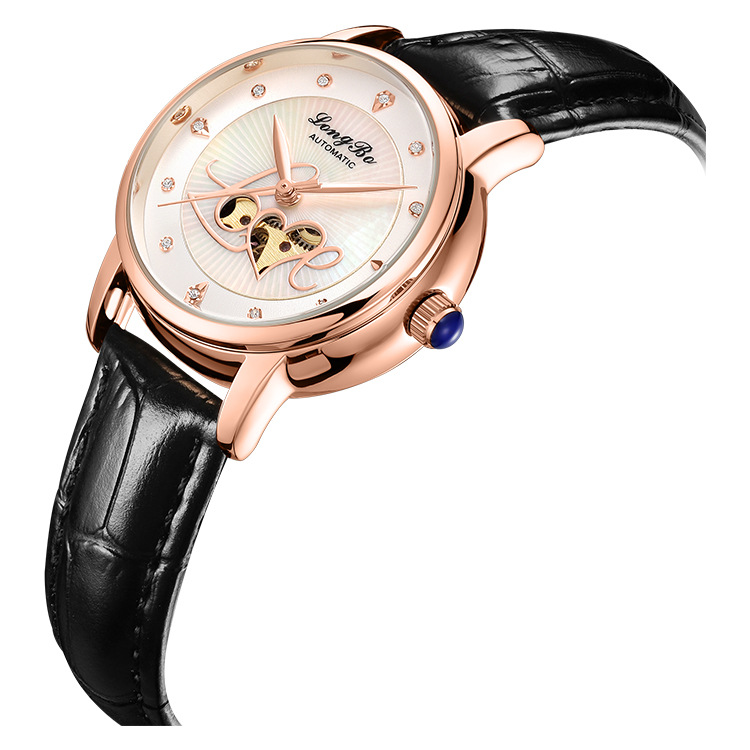 LONGBO's new mechanical women's watch features an openwork mechanical gold movement and a fashionable, fully automatic ladies' mechanical wristwatch Item Picture