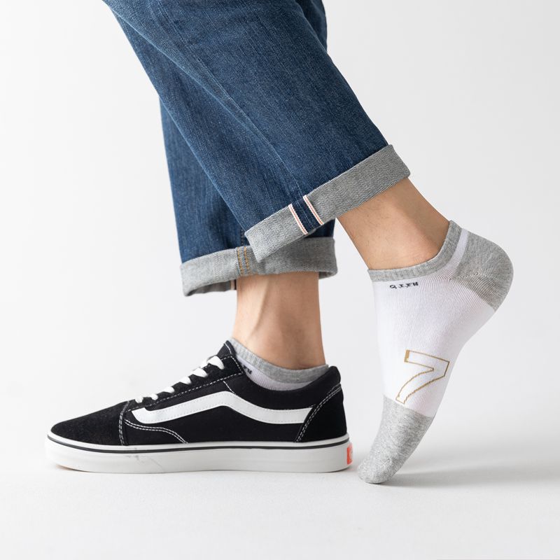 袜子男春夏短筒袜百搭弹力袜纯色精梳棉数字拼色吸汗透气防臭船袜