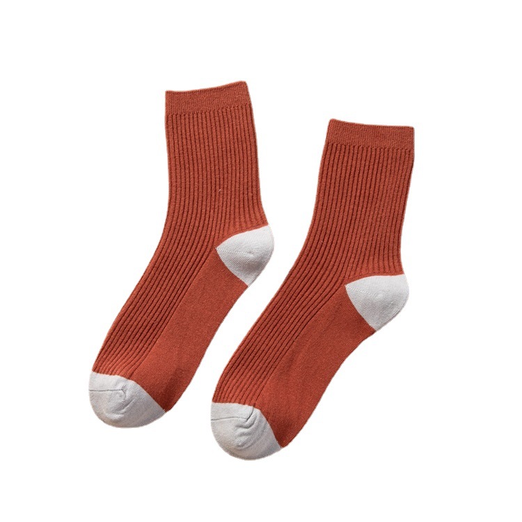 Qingna Socks Women's Autumn and Winter double-needle women's Socks Fashion School style color-blocked women's socks combed cotton long stockings wholesale Item Picture