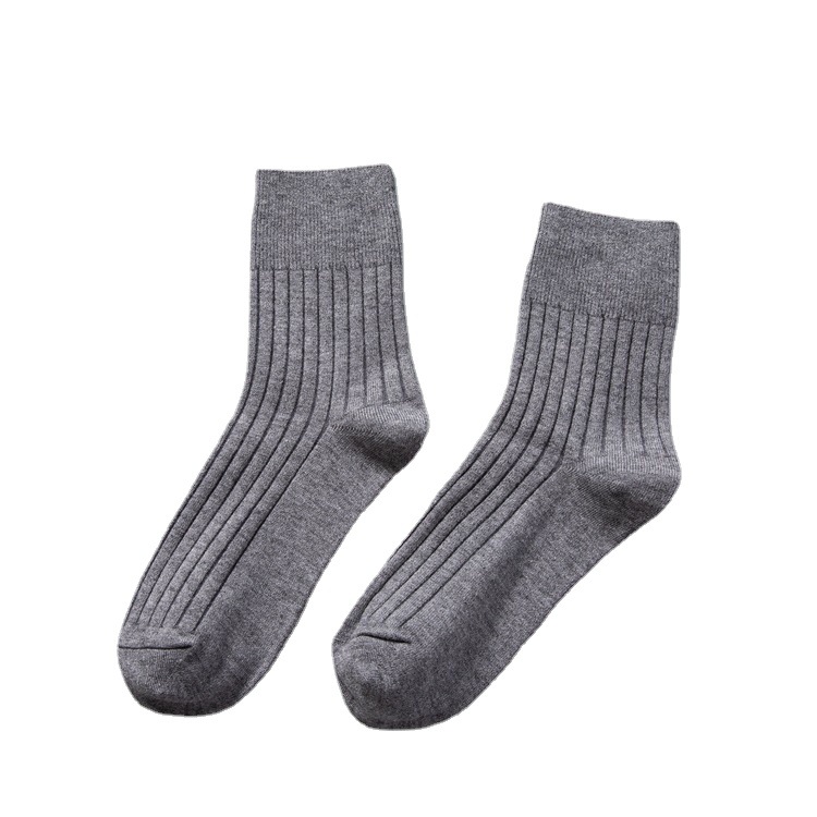 Qiaojia Golden Fox's new autumn and winter solid-color striped cashmere and wool socks, men's long stockings, double-needle thickened warm men's socks Item Picture