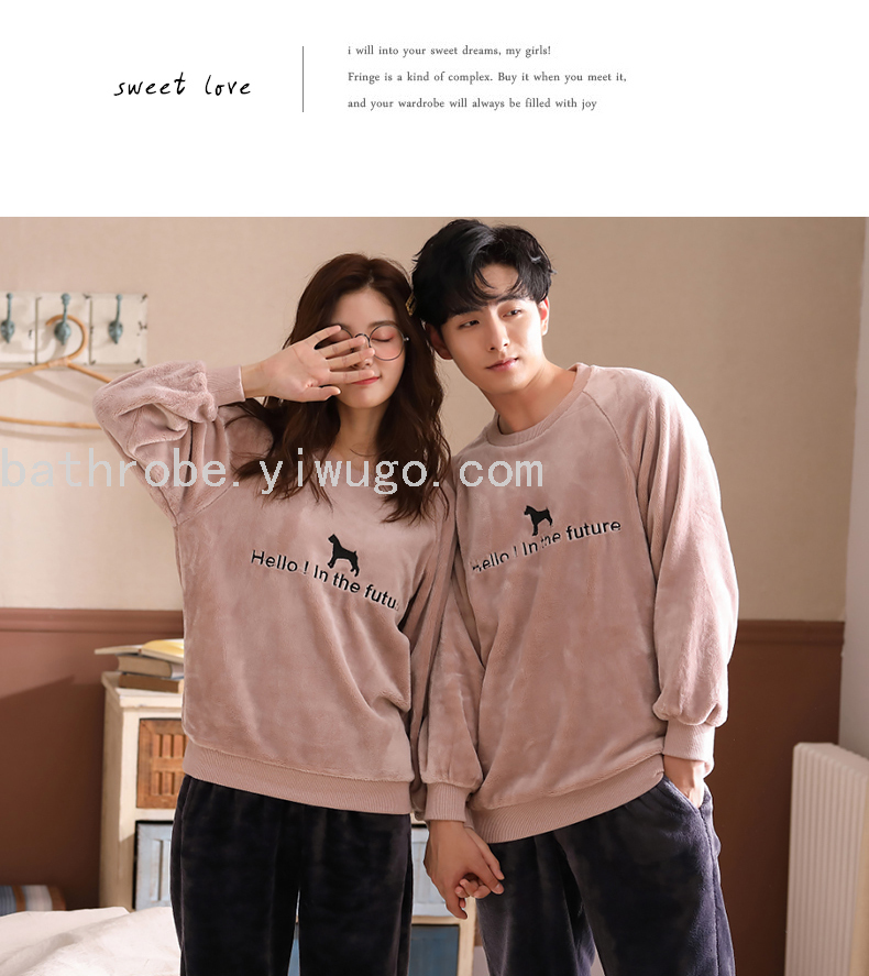 Autumn and winter couple sleepwear coral velvet winter warm homewear men's and women's thick flannel set