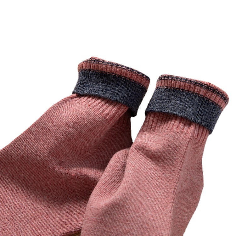 Qingna's new autumn and winter striped trendy socks, Japanese-style retro women's mid-calf socks, women's color-blocking combed cotton socks Item Picture