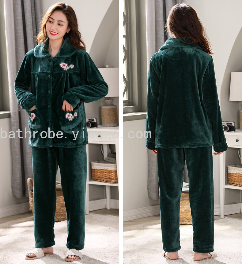 Autumn and winter sleepwear women's coral velvet thickened warm set for elderly mothers plus fat size flannel home wear