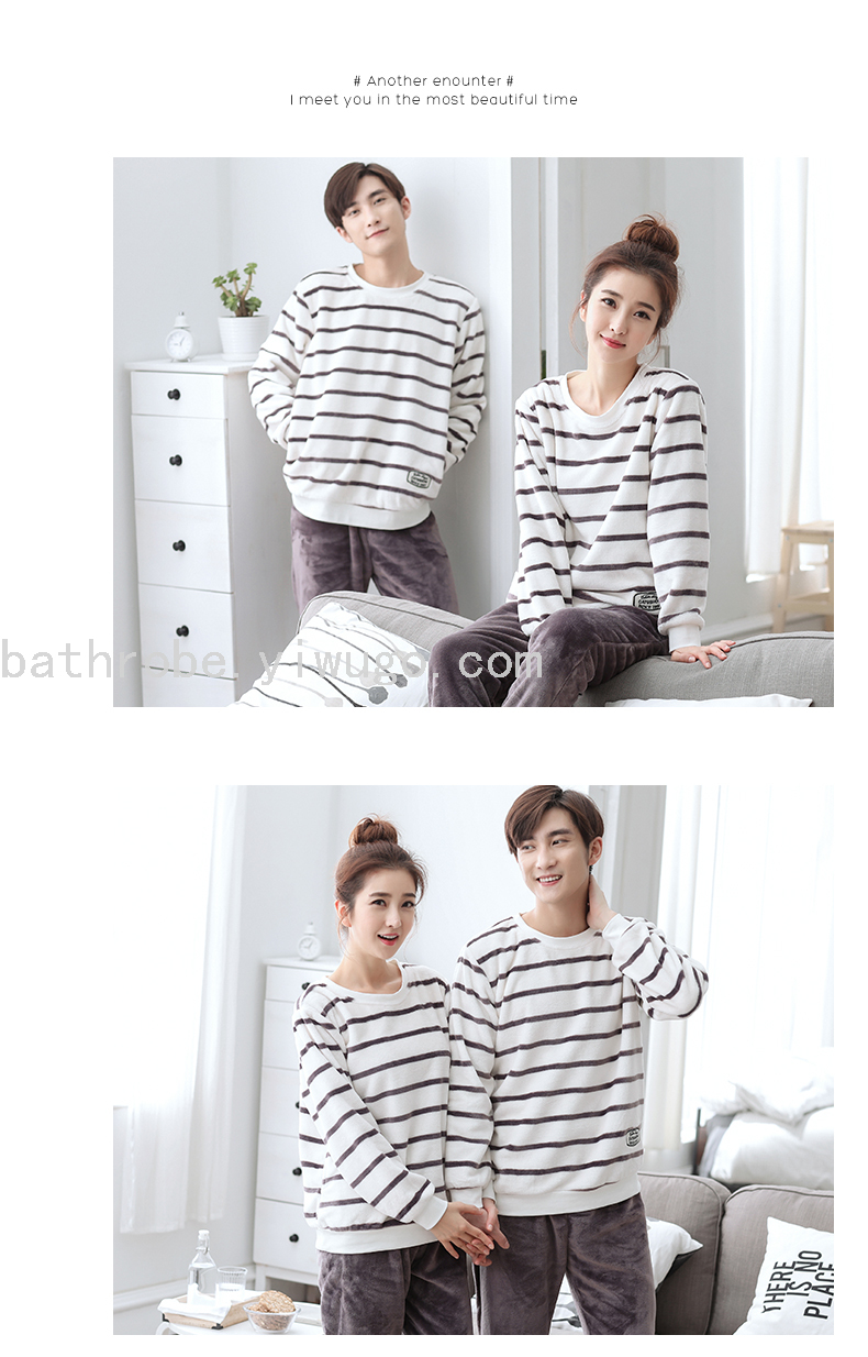 Autumn and winter couple sleepwear coral velvet winter warm homewear men's and women's thick flannel set