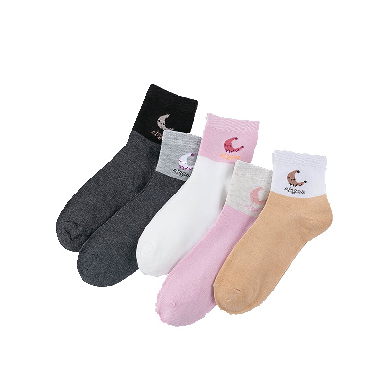 Anti-odor socks, women's mid-calf socks, spring and autumn styles, combed cotton spliced sweat-absorbing and breathable, cartoon Japanese jacquard socks wholesale Item Picture