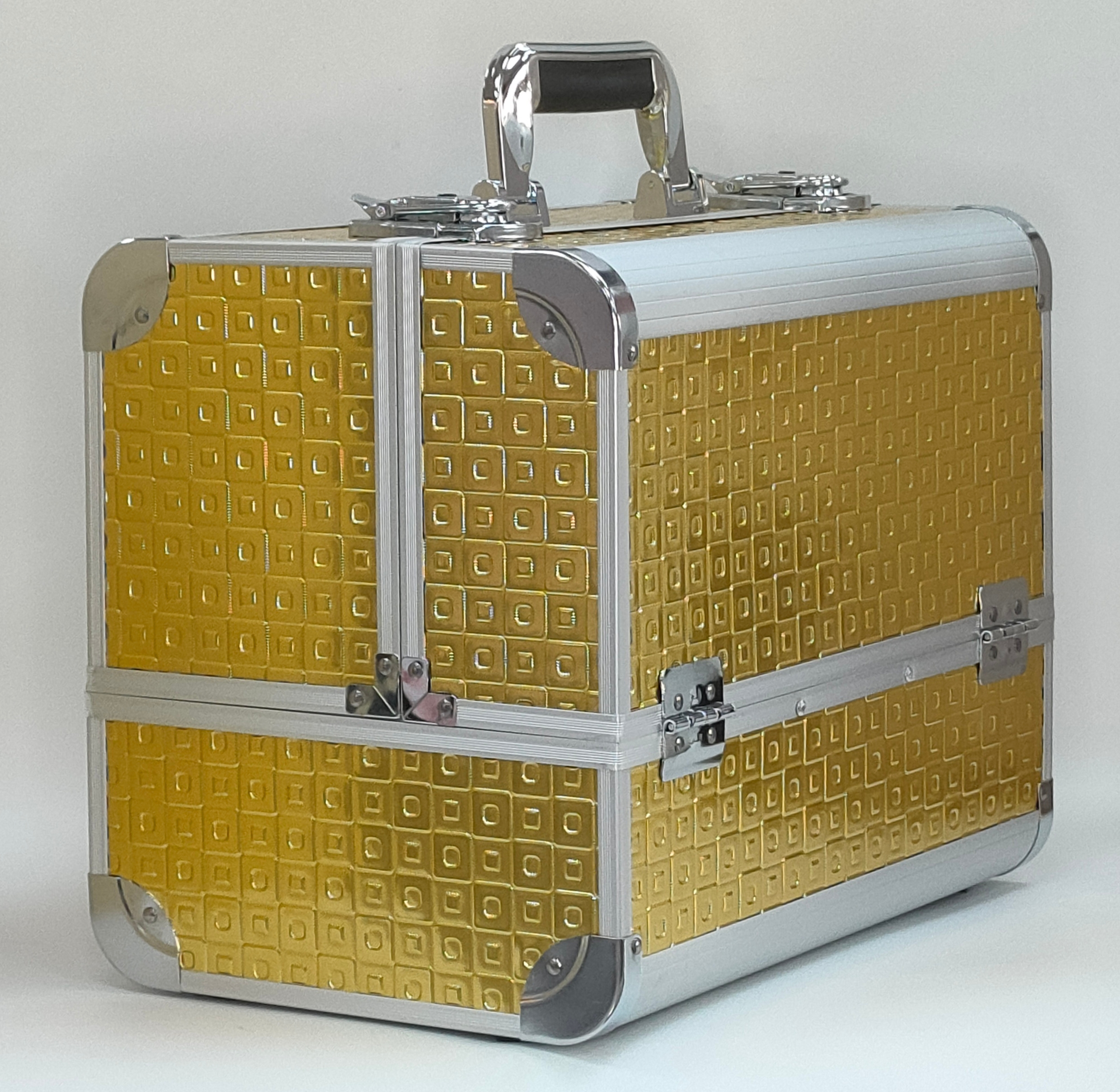 Aidihua's high-end new product, a three-layer large-capacity tool and makeup box made of aluminum, is specially designed for the storage of circular makeup and tattoos details Picture