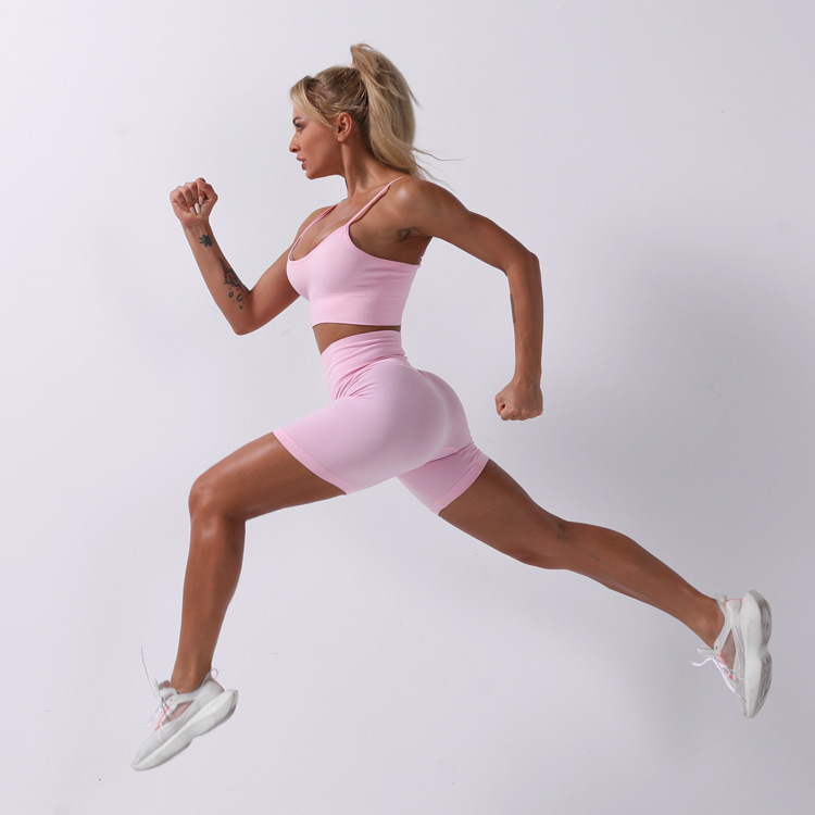 Shark knitted Seamless fitness yoga sports bra and shorts Set from Europe and America, in stock Specification image