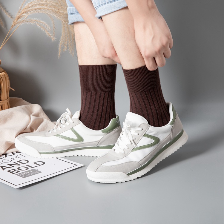 Qiaojia Golden Fox's new autumn and winter solid-color striped cashmere and wool socks, men's long stockings, double-needle thickened warm men's socks Specification image