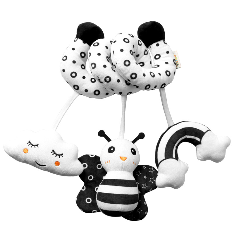 New product launch: Cartoon animal baby crib wrap toys with ringing bells, black and white crib wrap series baby toys in stock details Picture