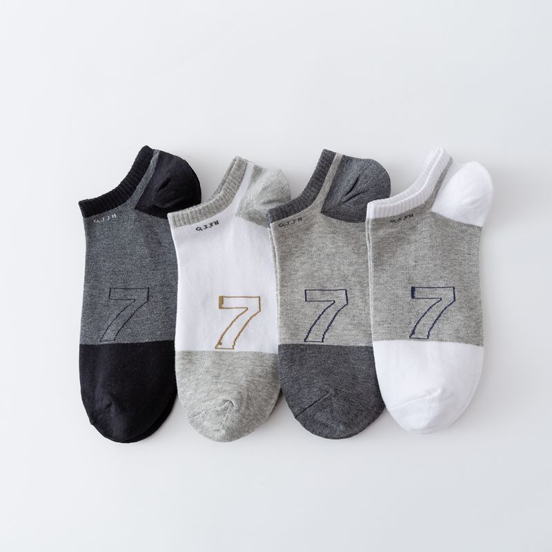 Men's spring and summer short socks, versatile elastic socks, solid color combed cotton, digital color-blocking, sweat-absorbing, breathable and odor-proof boat socks Item Picture