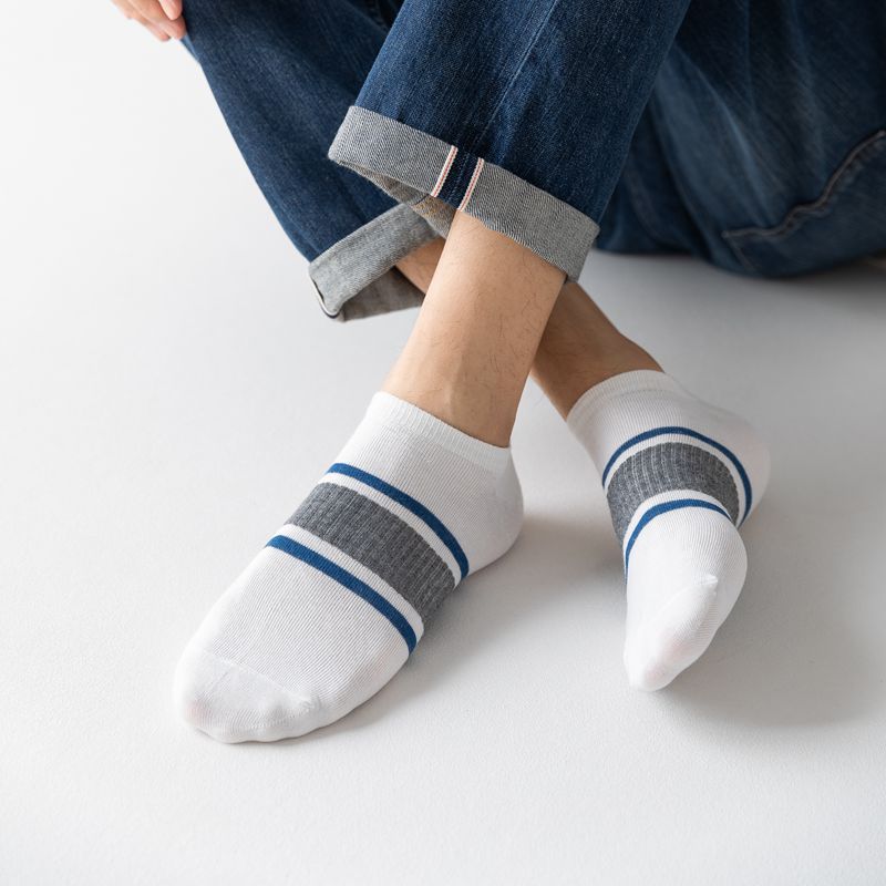 Men's cotton spring and summer fashion patchwork invisible shallow mouth Japanese school style ins trendy men's anti-odor breathable boat socks Specification image